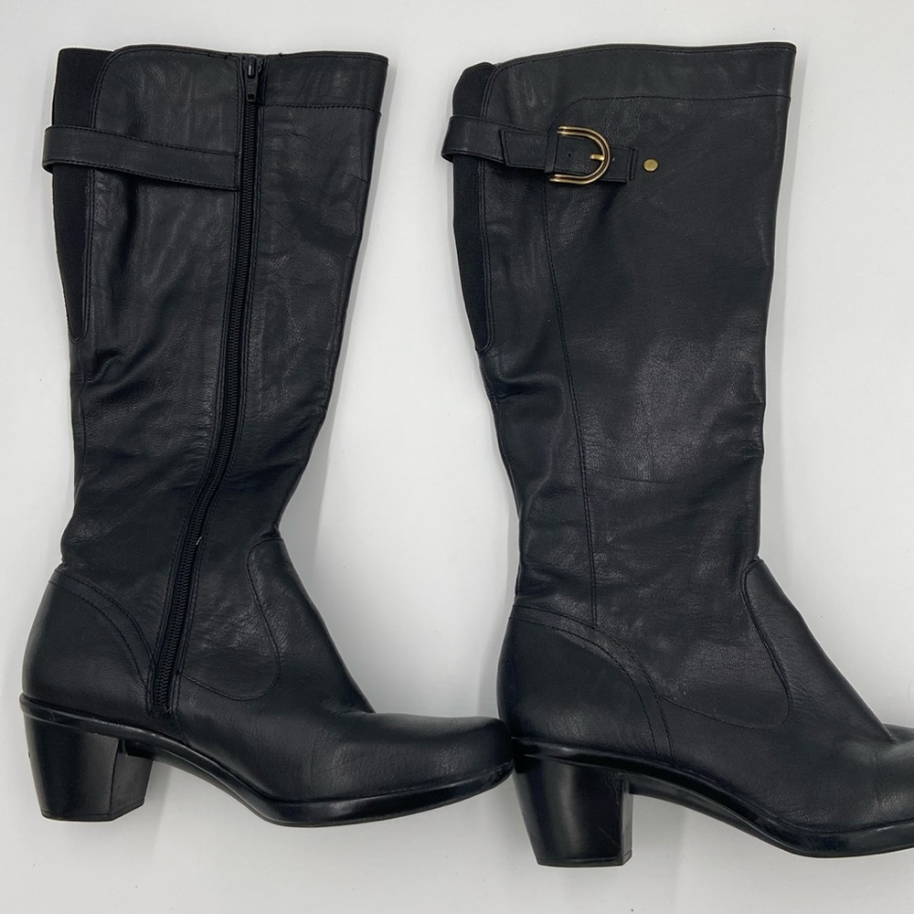 Naturalizer Black Leather Knee-High Heeled Boots Size 8.5 Wide